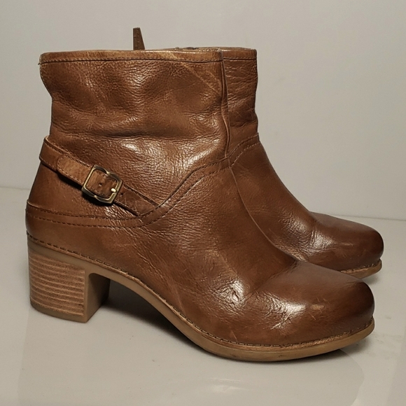 Dansko Hayley Ankle Boot Women's Size 42 Brown Milled Calf Tan Leather Zip Block - Picture 1 of 16